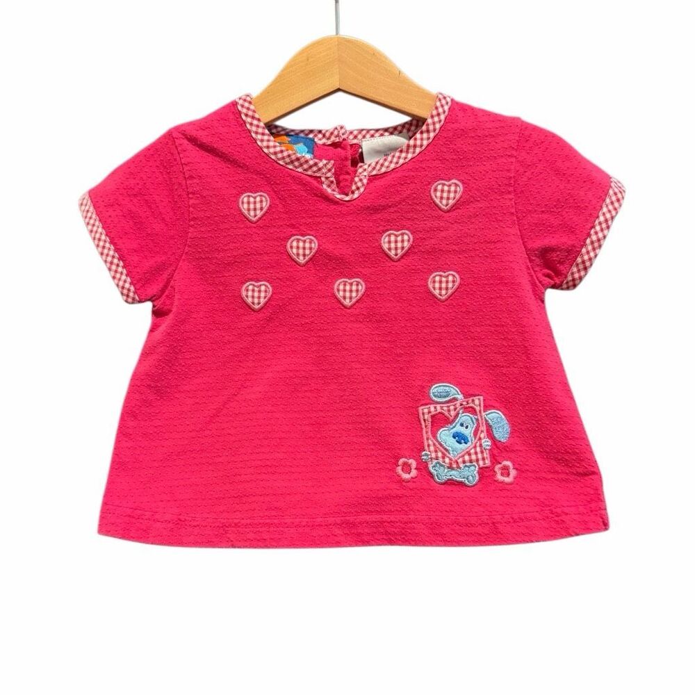 Blues Clues Nick Jr Vintage Y2K Heart Gingham Flower Pink Top Kids Girls 18m